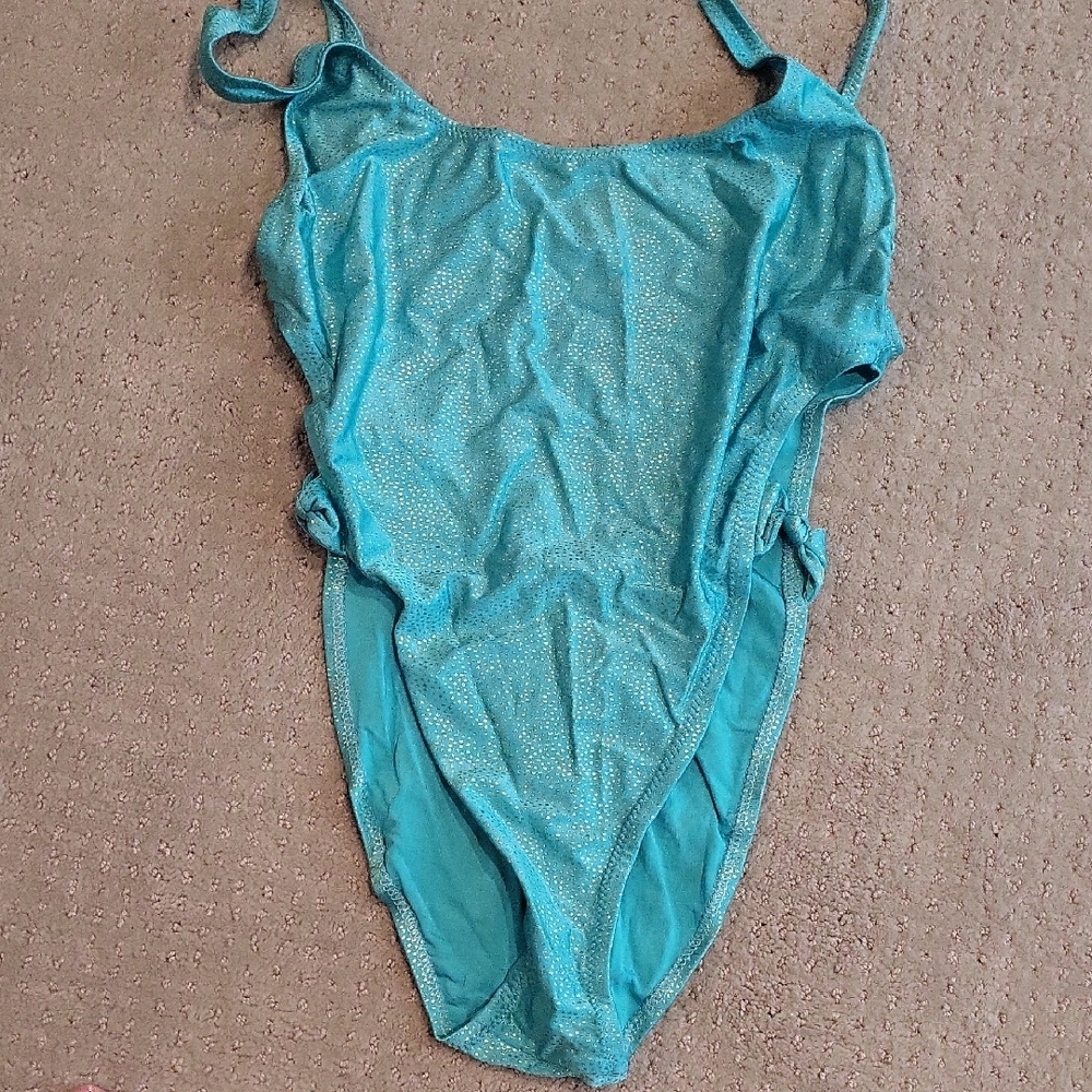 Womens One Piece Swim Green With Gold Flecks